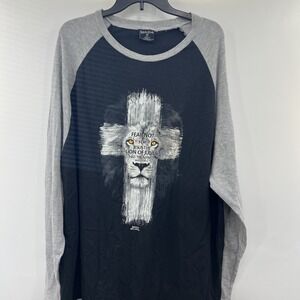 Vintage Kerusso Lion Cross Raglan Shirt Mens 3XL XXXL Long Sleeve Fear Not EUC